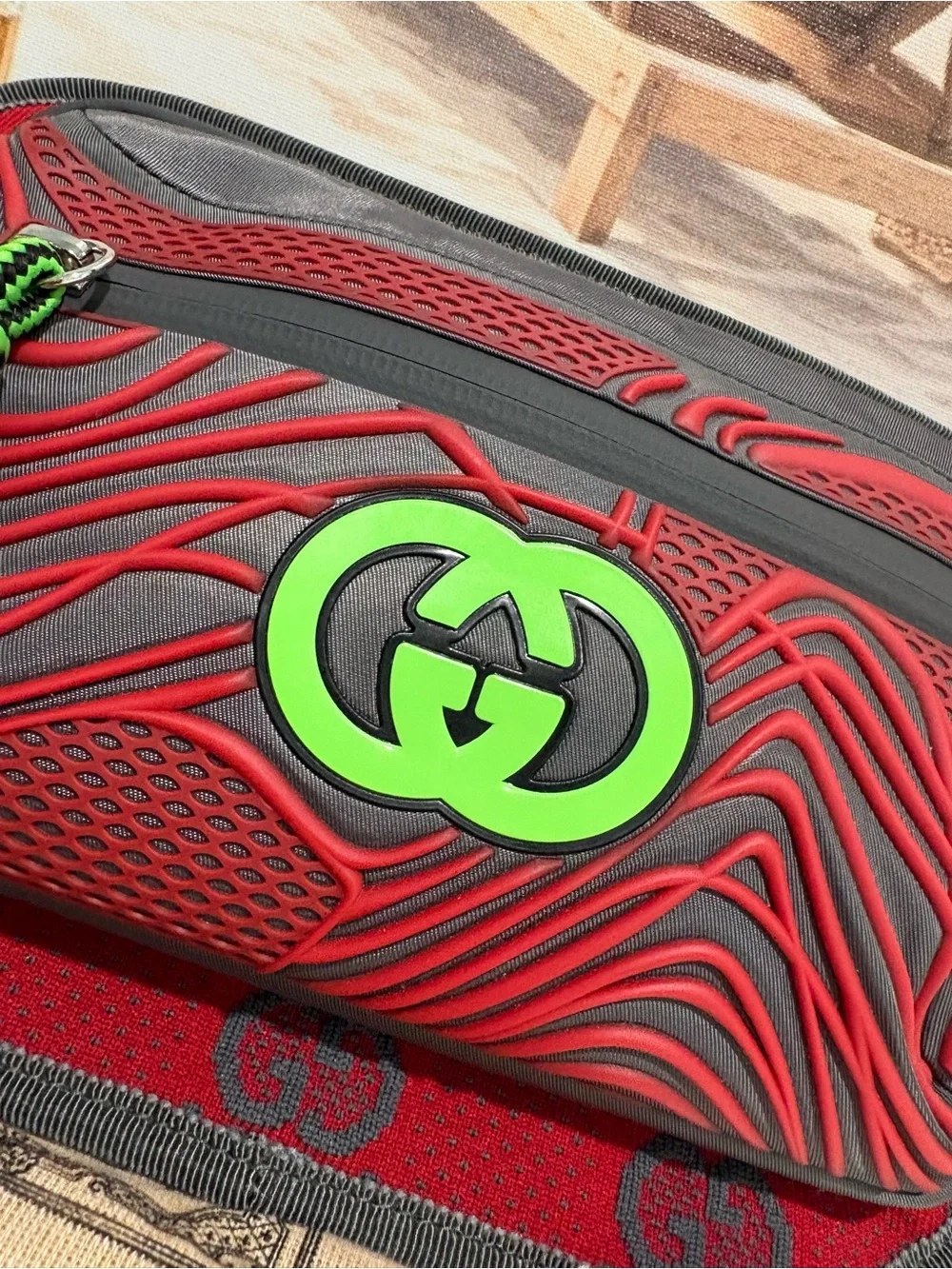 Authentic Gucci GG Rubber Belt Bag w Certificate of Authenticity and duster